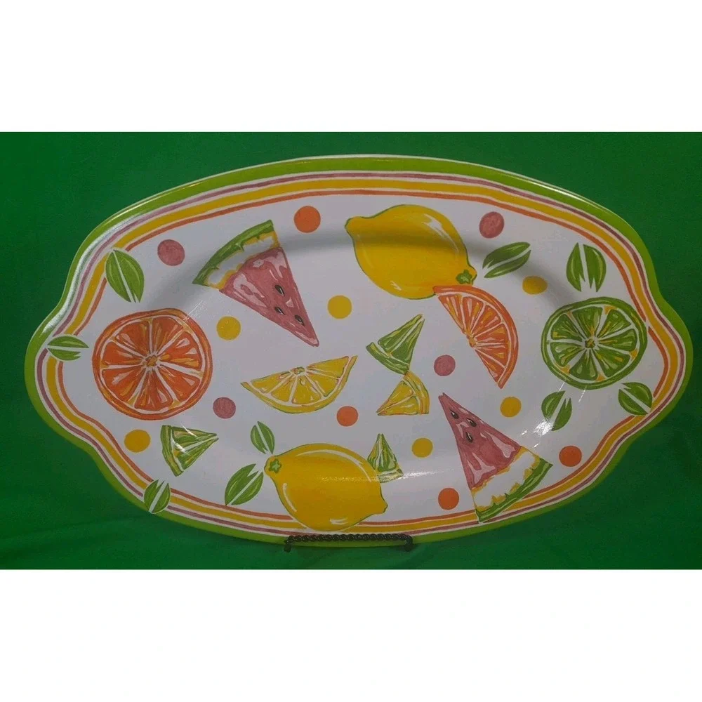 Partylite Ceramic Platter Summerfest Collection Lemons Limes Watermelon‎ Oranges